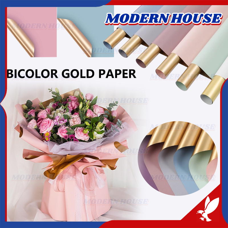 

[ 20 Lembar ] 2 Side Gold Flower Wrap / Kertas Cellophane