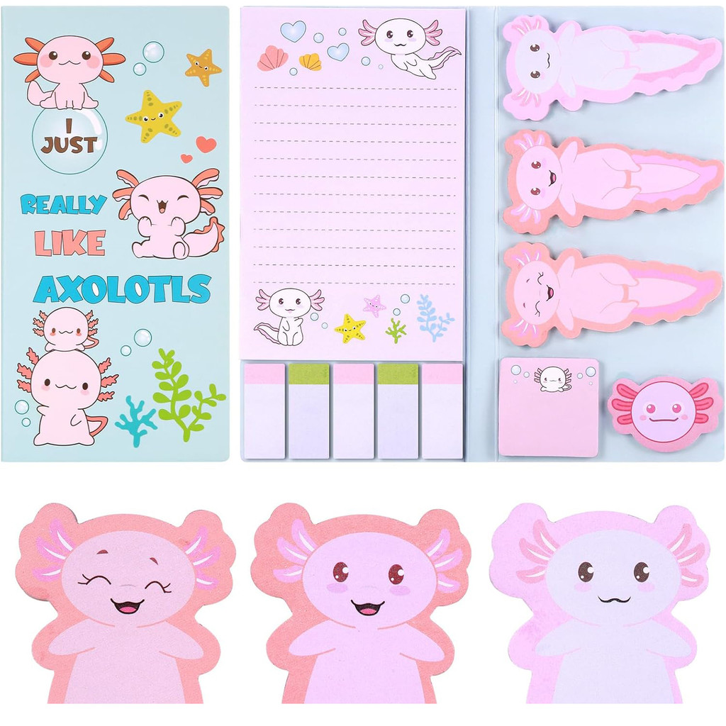 

1 set Axolotl Sticky Notes, Cute Cartoon Pink Memo Set, Girl's Party Favor, School Supplies for Students