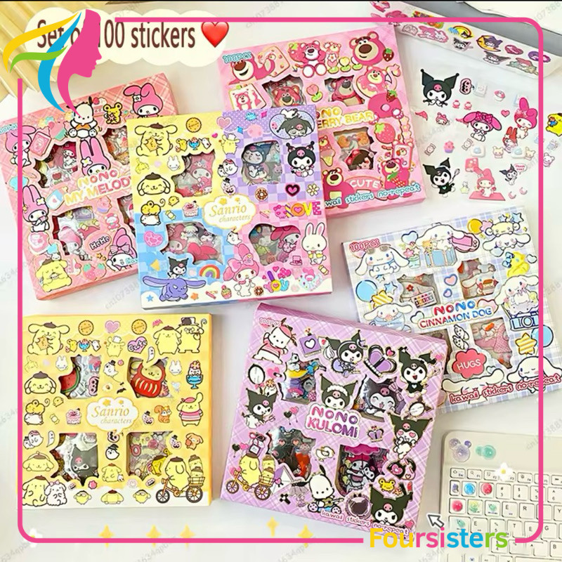 

[FS GROSIR] Sticker 1Box isi 100 Lembar Motif Momo Sanrio Kartun Korea Lucu Anti Air Dekorasi Handbook Scrapbook DIYu