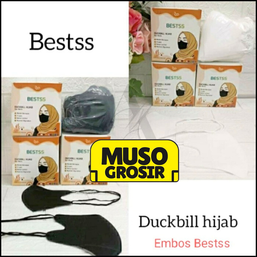 MUSO | Masker Duckbill Hijab FM / BEST 1Box Isi 50Pcs Masker Duckbill Headloop HIjab Disposable Puti