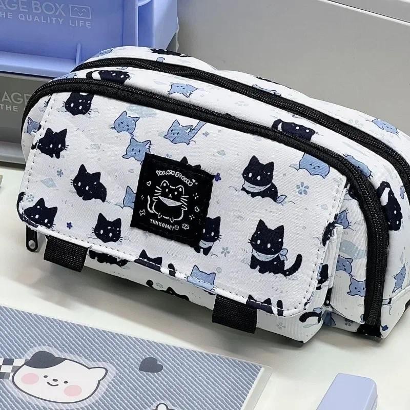 

Snowy White Kitten Pencil Case High Aesthetic Double Layer Multi-functional Printed Student Pencil Bag Large Capacity PencilCase