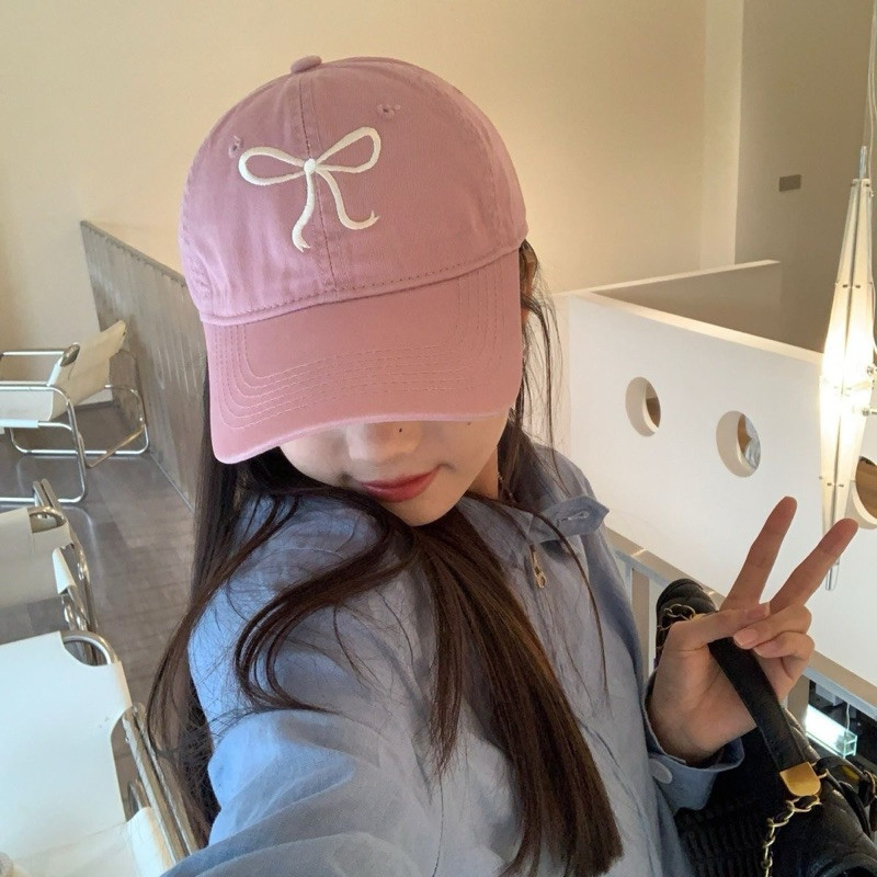 Topi Baseball Wanita Fashion Cap Bordir Pita Bow Simple Korean Look topi bassebal pria dan wanita