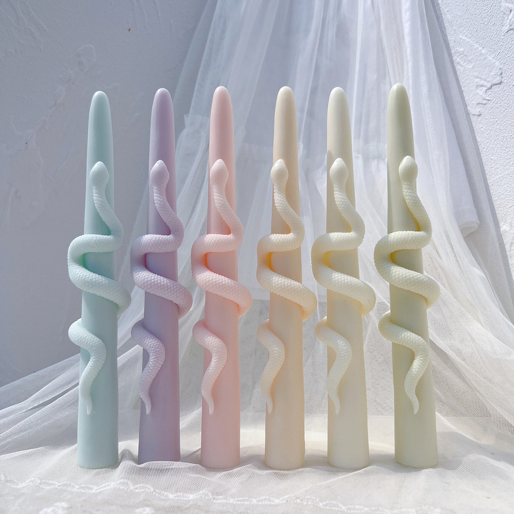 

25CM Tall Taper Snake Around Pillar Candle Mold Pillar Spiral Dinner Candle Silicone Mold Cylindrical Twirl Soy Wax Mould