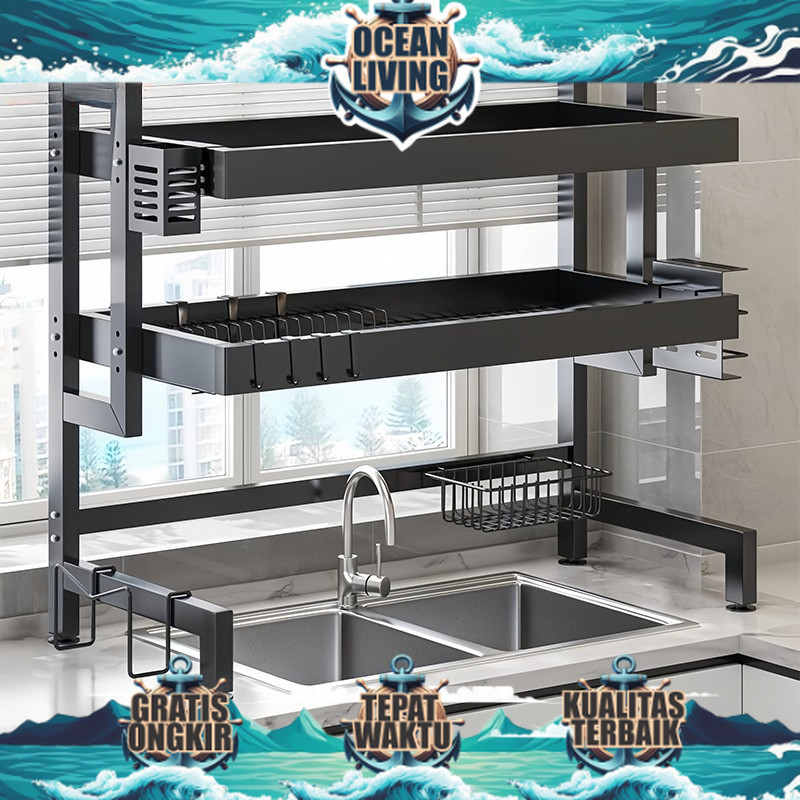 Rak Dapur Rak Piring Wastafel Stainless Steel Rak Cuci Piring Multifungsi Rak Piring Stainless Rak D