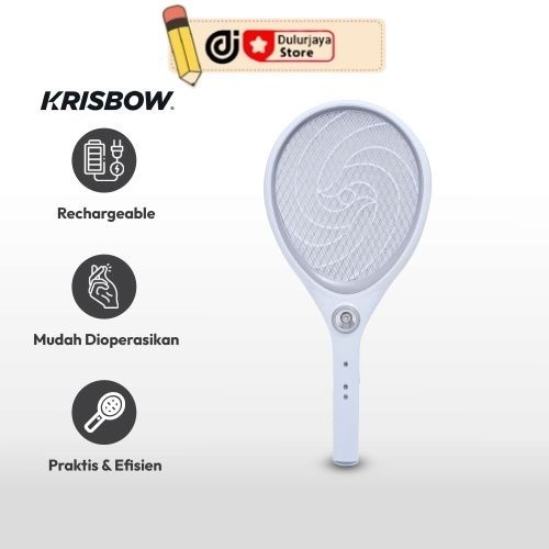 Krisbow Raket Nyamuk - Putih Pengusir Serangga Raket Pembasmi Nyamuk Elektrik Insect Killer