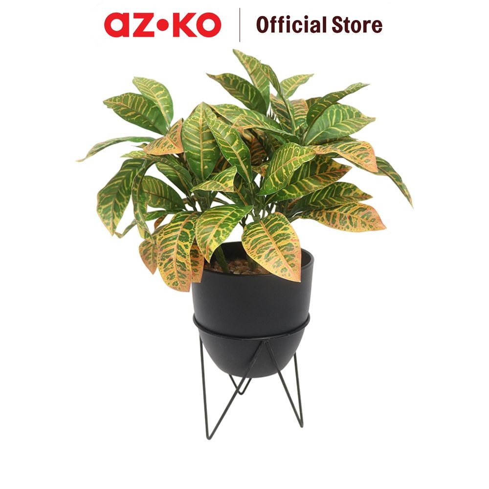 AZKO Forhom 48.3 cm Tanaman Artifisial Ficus Elastica Pot & Stand - Hitam Tumbuhan Tanaman Buatan De