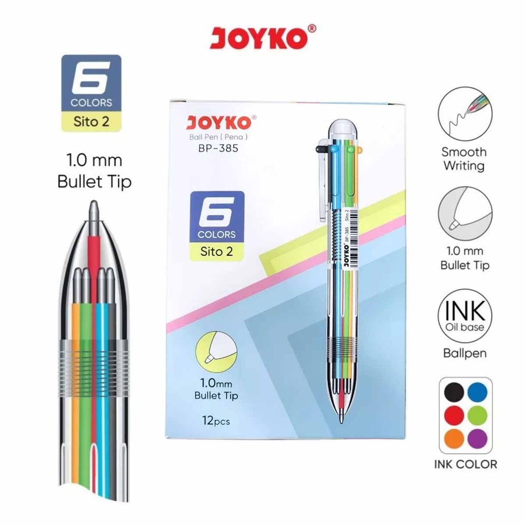 

Joyko Pulpen Sito 2 BP-385/6 Warna/12 pcs / Ballpoint Pena / Pulpen Warna Warni / Alat Tulis Sekolah / Kantor