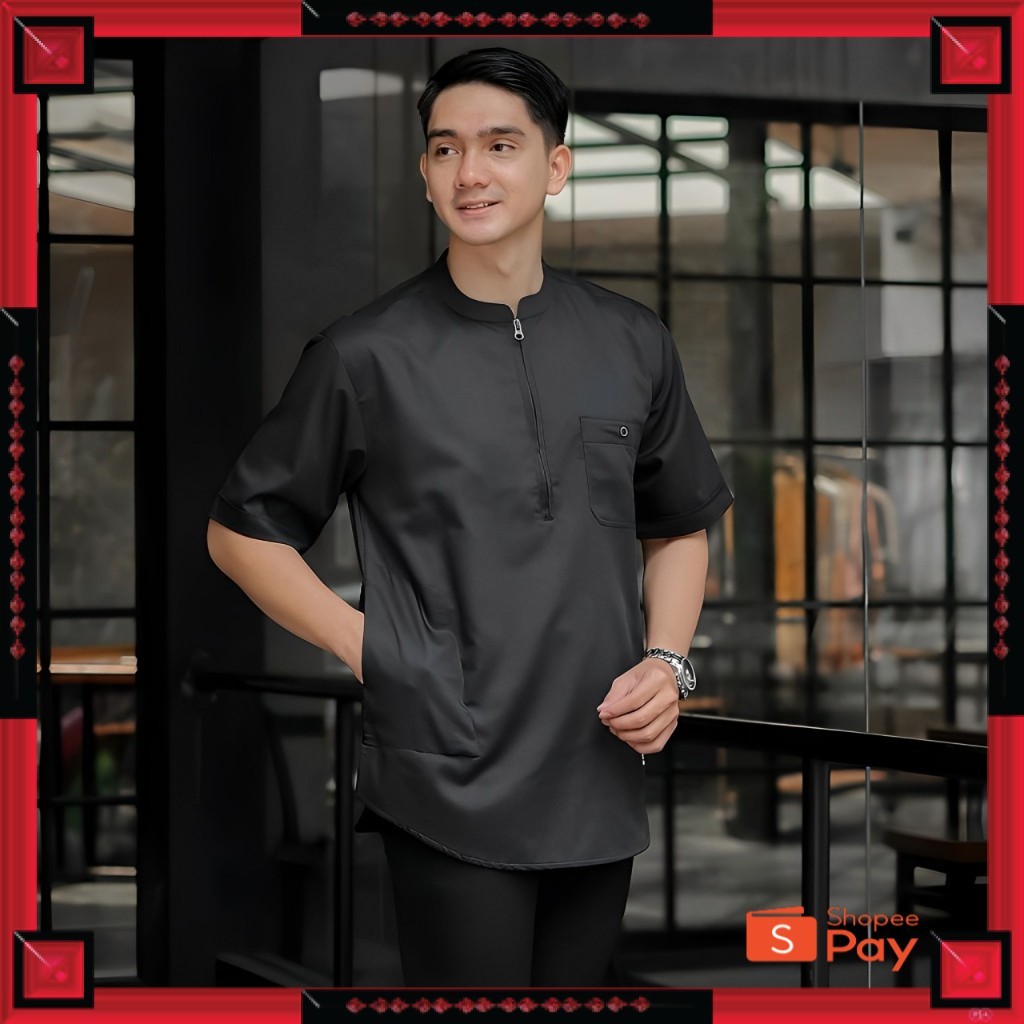 [PREMIUM ORIGINAL] baju koko kurta resleting lengan pendek pria terbaru bahan toyobo import premium 