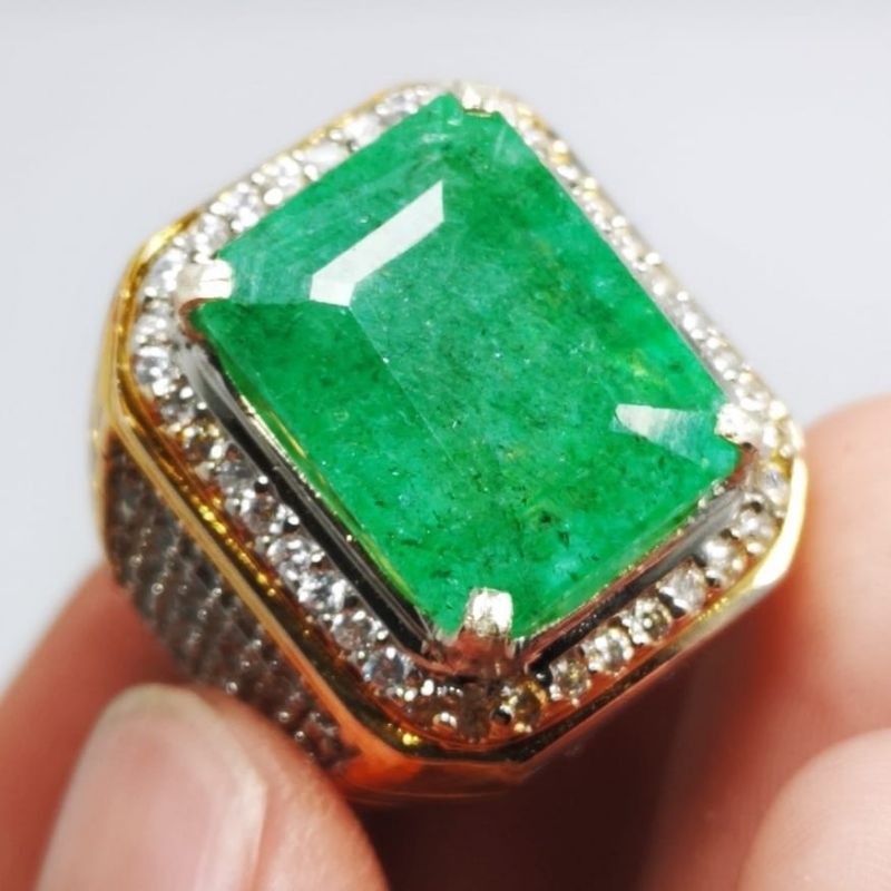 BATU CINCIN AKIK PERMATA ZAMRUD COLOMBIA ASLI NATURAL RING PERAK BANGKOK 926 SIAP PAKAI
