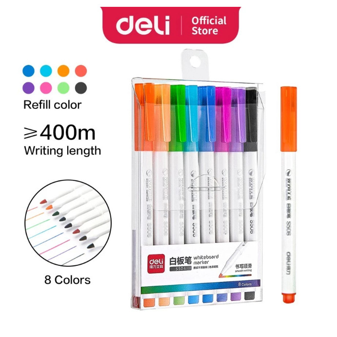 

BOBOMARTS Deli Whiteboard Marker Graffiti Drawing Easy to Erase S504 8 color / S50612 color