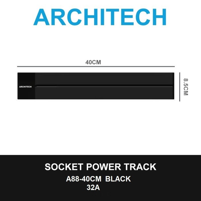 ARCHITECH  A88 40CM BLACK Stop kontak track rel Interior rumah/Power Track Socket 40 cm