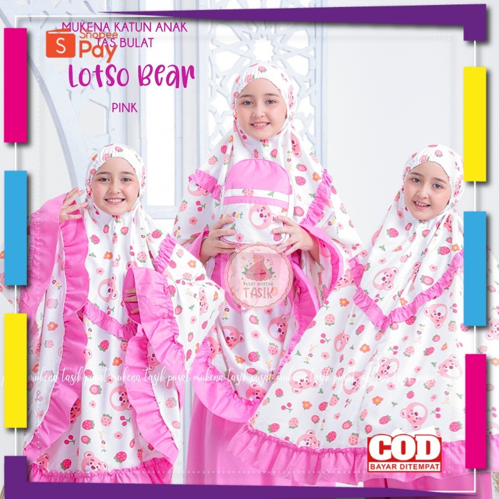 [PREMIUM ORIGINAL] PUSAT MUKENA TASIK - MUKENA ANAK KATUN TAS BULAT MOTIF LOTSO BEAR