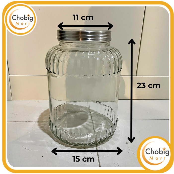 Toples Kaca Besar Jumbo 5L Wadah Tutup Kerupuk Tempat Simpan Obat - Silver 3.5L