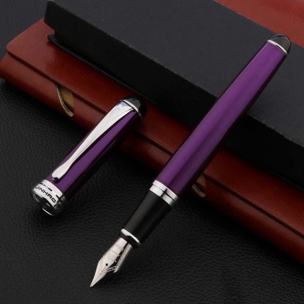 

Brand New X750 Metal Fountain Pen Purple Silver Elegante Signature Bending Calligraphy Stationery Office School Supplies