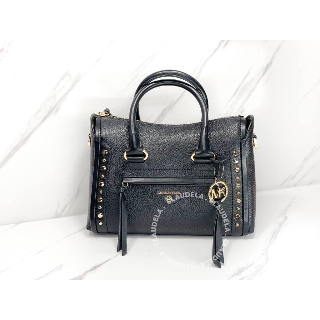 MICHAEL KORS Carine Satchel Small Studded in Black Leather