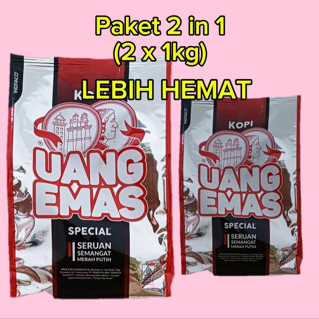 

Paket 2 in 1 Kopi Bubuk Uang Mas Special (2 x 1kg), mantap rasa kopinya dan Harum Aromanya cocok untuk Warung dan UMKM dan Penikmat Kopi sejati