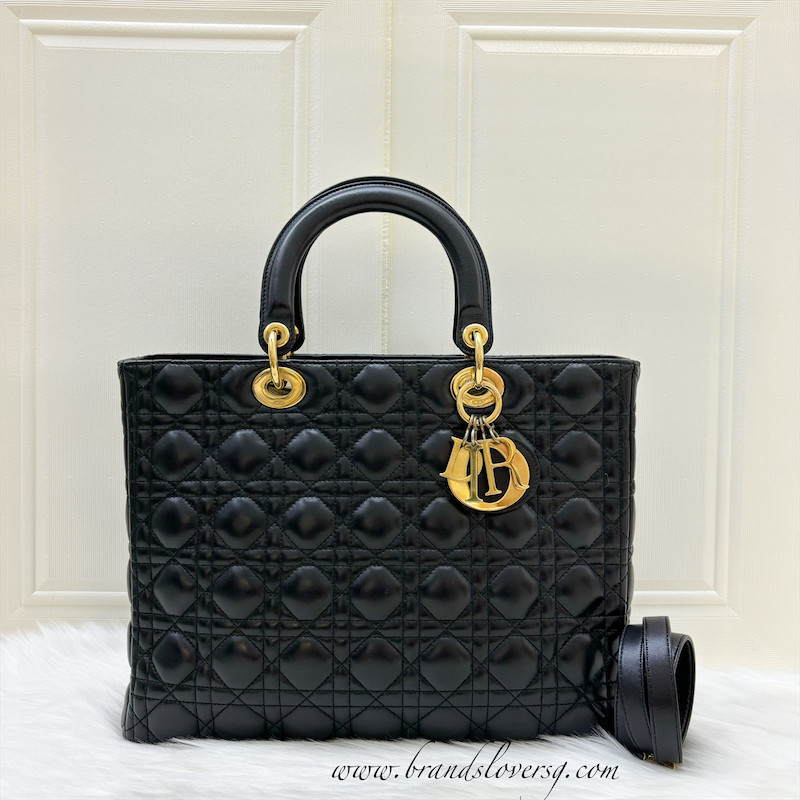 (Pre-loved) Dior Large Lady Dior in Black Lambskin and GHW