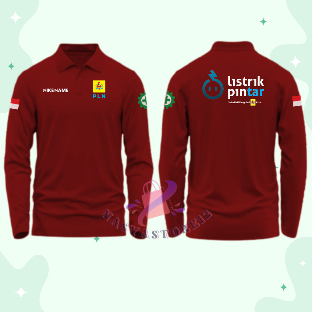 Baju Kaos Poloshirt Pria dan Wanita Lengan Panjang SABLON PLN (Listrik Pintar) Atasan Polo berkerah 