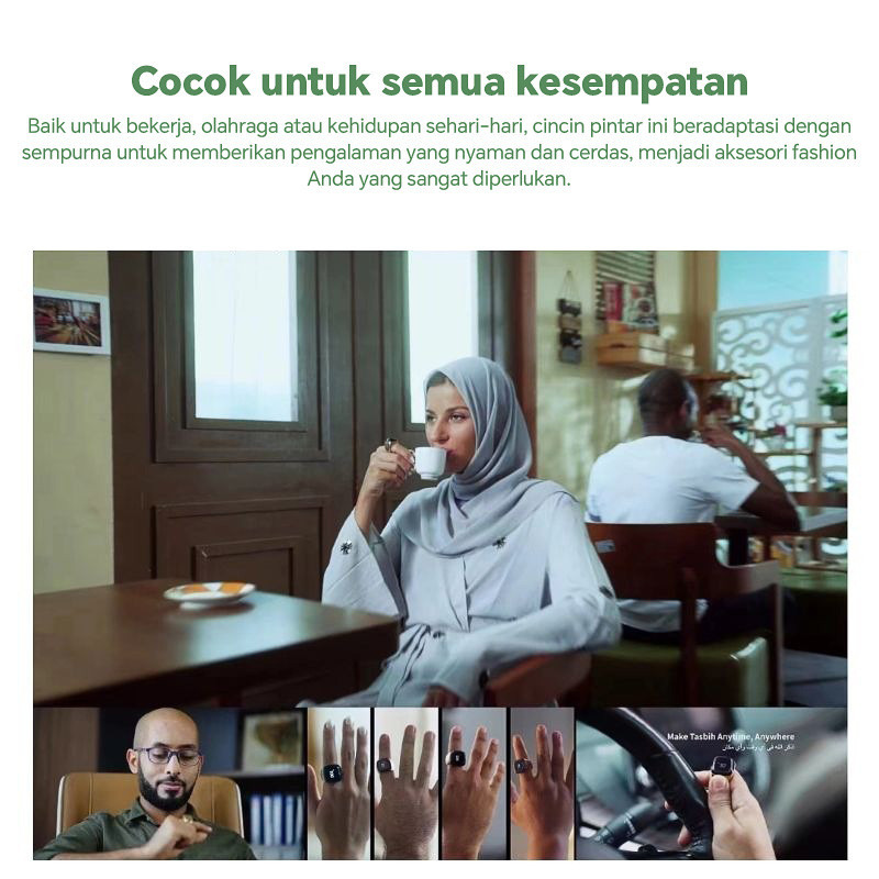 ZF56TR RRCOCO Cincin Doa Cincin Muslim Cincin Bluetooth Cincin Pintar Pengingat Waktu Penghitung Cin