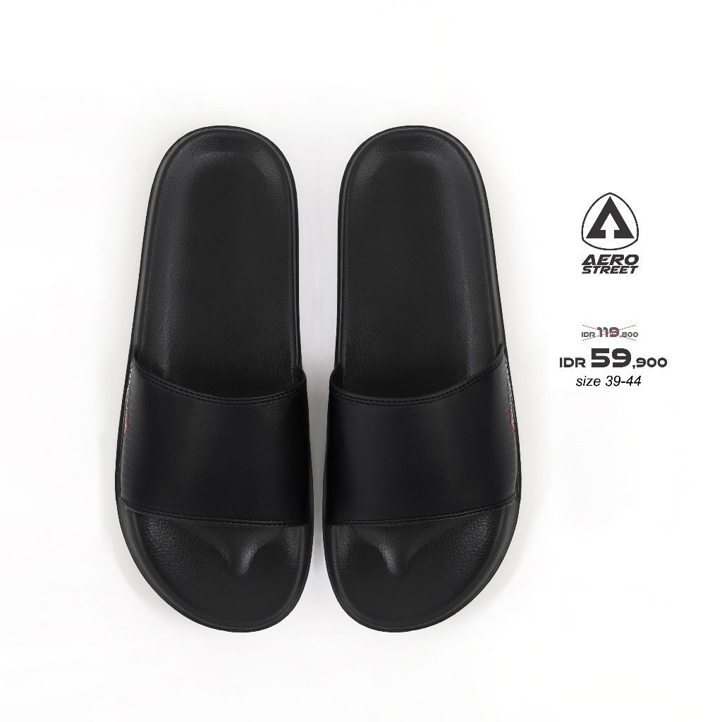 PROMO Aerostreet 39-44 Axel Hitam Hitam - Sandal Selop Pria Wanita BAAAA