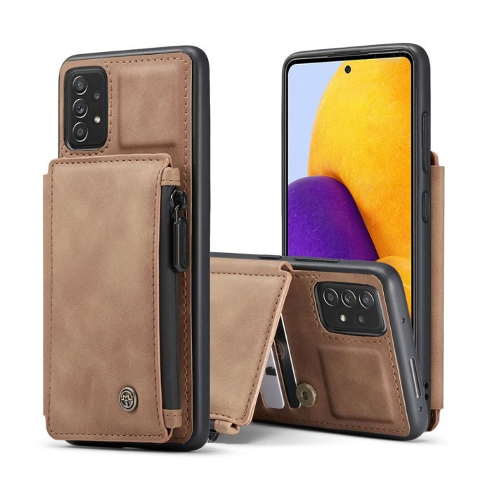 CASE LEATHER SAMSUNG A72 / A52 / A52s 5G RITSLETING CARD HOLDER - Brown, SAMSUNG A72