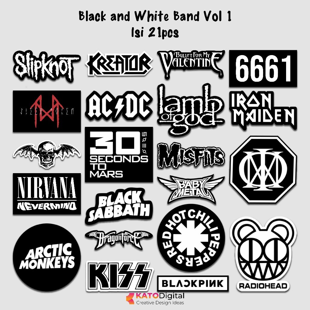 Stiker Band Death Metal BNW Hardcore Sticker Rock Hitam Putih Vinyl Glossy