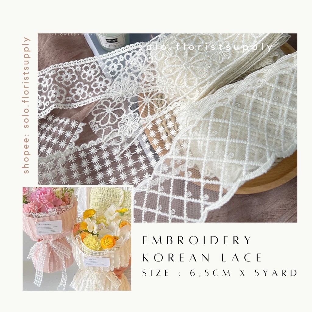 

[TERMURAH] 5YARD X6,8CM EMBROIDERY KOREAN LACE IMPORT RENDA TIMBUL IMPORT Renda giper/gyper/bordir