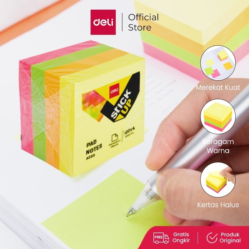 

Deli Sticky Note Pad Notes 4x100Sheets 51*51*40mm Lem Menempel Erat EA03303