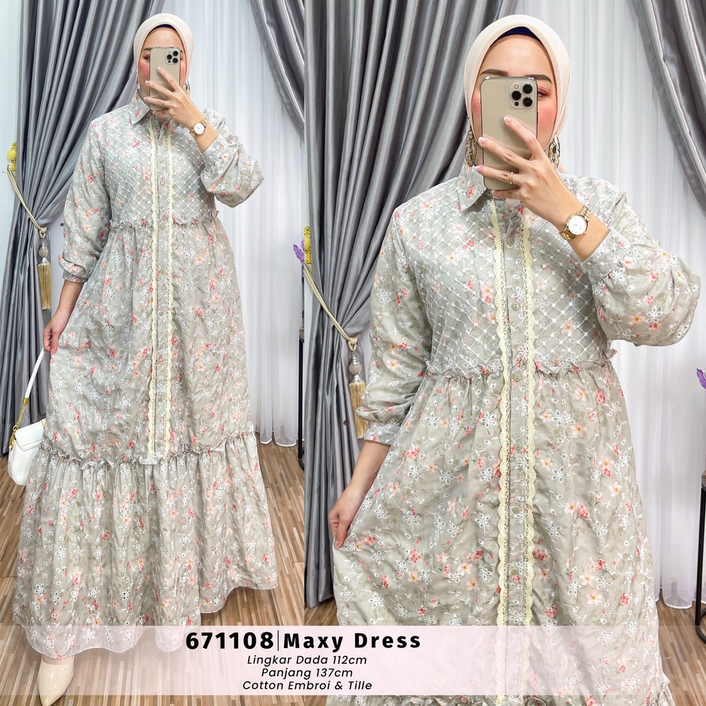 "EXTU HERITAGE - Naila Maxy Dress Kombinasi Tile Elegan, Nyaman & Busui Friendly - 671108