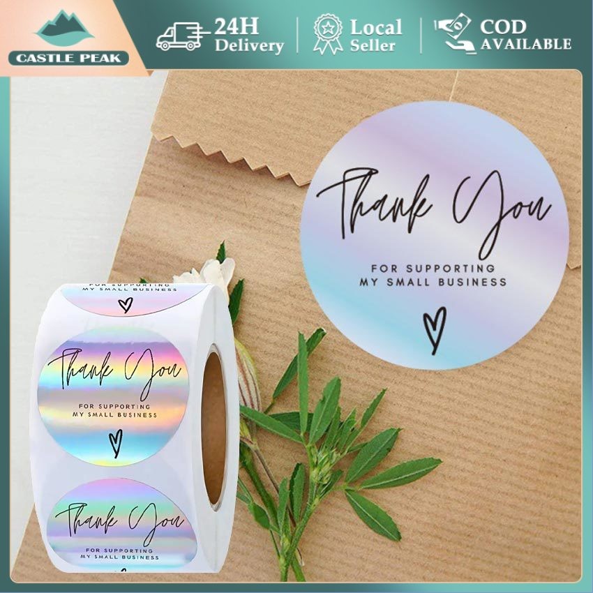 

Sticker Laser Thankyou 1Roll (500Pcs) Motif Collorfull Thanks 2,5 CM Label Segel Order Serbaguna