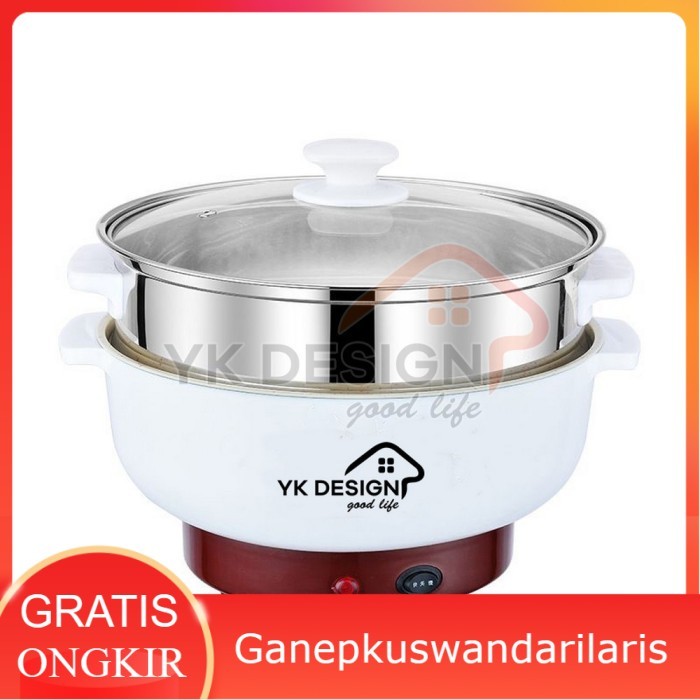 YK DESIGN YK-803 Panci Listrik Serbaguna Kukusan Steamer Stainles - Putih - Ganepkuswandarilaris