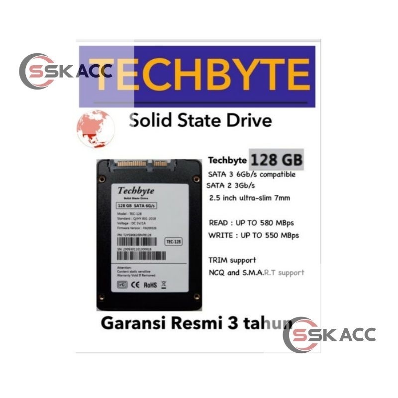 SSD TECHBYTE 128GB SATA III GARANSI 3 TAHUN DISTRIBUTORACC-KOMPUTER