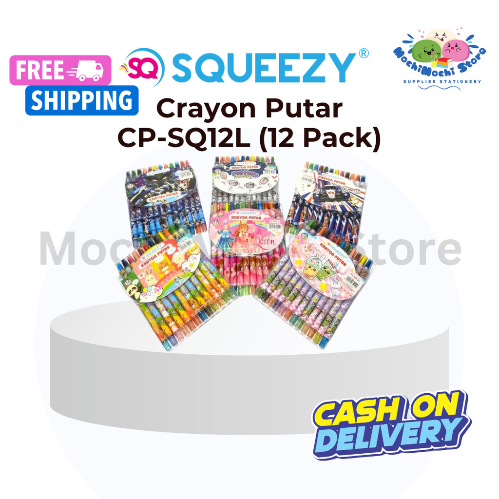 

PER DUS/12 PACK Crayon Putar Panjang CP-SQ12L | Crayon Putar Karakter Panjang | Crayon Putar 12 Warna Motif