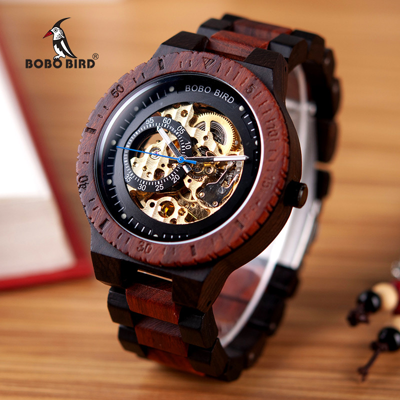 BOBO BIRD Wood Mechanical Watch Men Relogio Masculino Big Mens Watches Top Brand Luxury Timepieces e