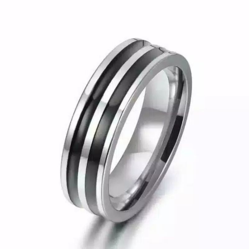 4S GROSIR SOLO || Cincin titanium list black silver / CINCIN COUPLE / CINCIN TITANIUM ANTI KARAT & L