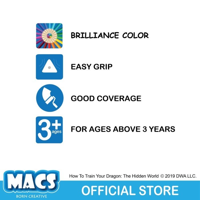 

Pensil Warna MACS How To Train Your Dragon 12 Warna FREE Rautan Color Pencils Triangel