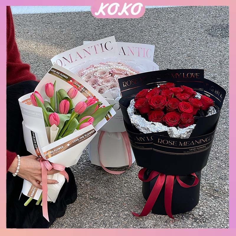 

【10 Lembar】Menebal Stamping Foil sederhana dalam Bahasa Inggris Kertas Buket Bunga Kertas Cellophane Toko bunga kertas kado Flower Wrapping