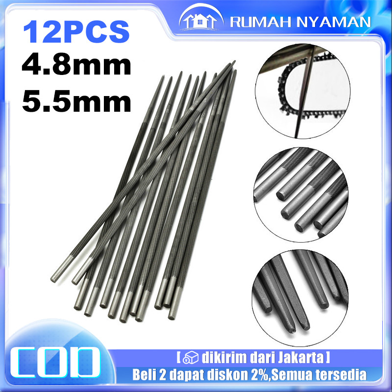 12PCS Kikir Bulat 4mm 4.8mm 5.5mm STIHL Penajam Rantai Chainsaw Pasah Asah Gergaji Mesin Senso 20 22