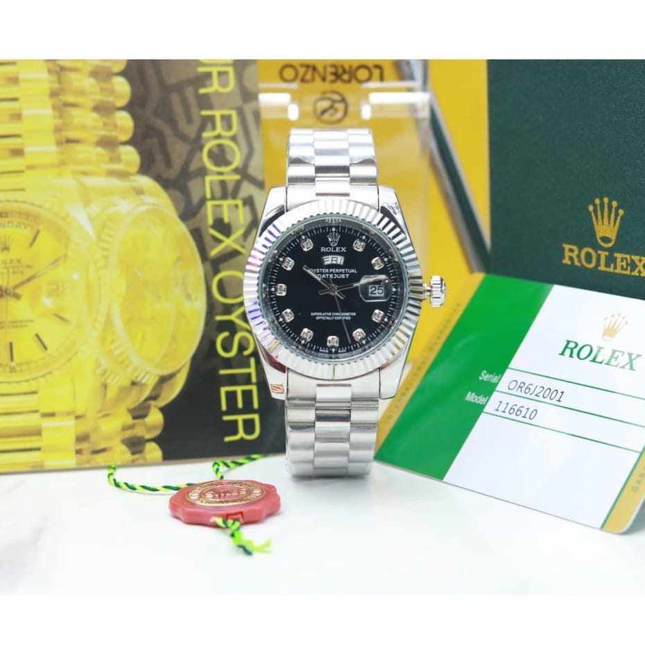 LW_ Best Seller~ Jam Tangan Pria Rolex Day-Date Super Premium 7865 Free Set Original, Kartu & Paper 