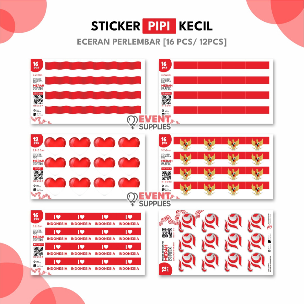 

[16Pcs] Sticker Pipi Kecil HUT RI Bendera Merah Putih / Stiker Kemerdekaan Indonesia / Pancasila / I Love