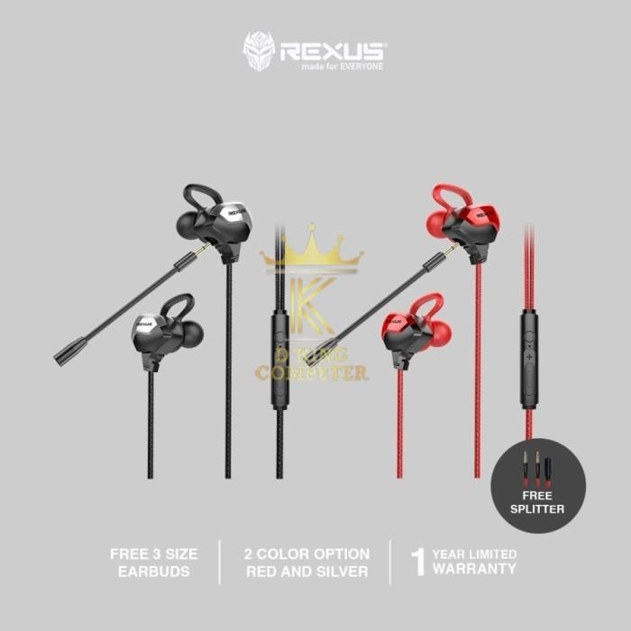 Rexus Gaming Earphone ME-6 / ME6 with Dual Microphone Free Splitter