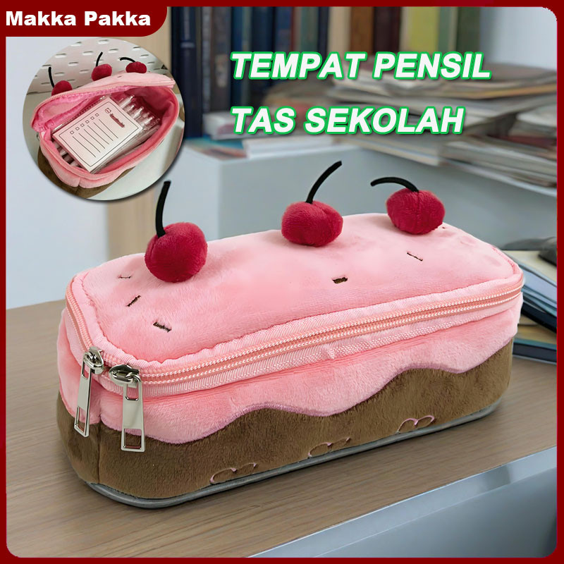 

COD Cherry Cake Pencil Case Ins Cake Pen High -Value Student Large -kapacity Pencil Box Bag Tas Teks