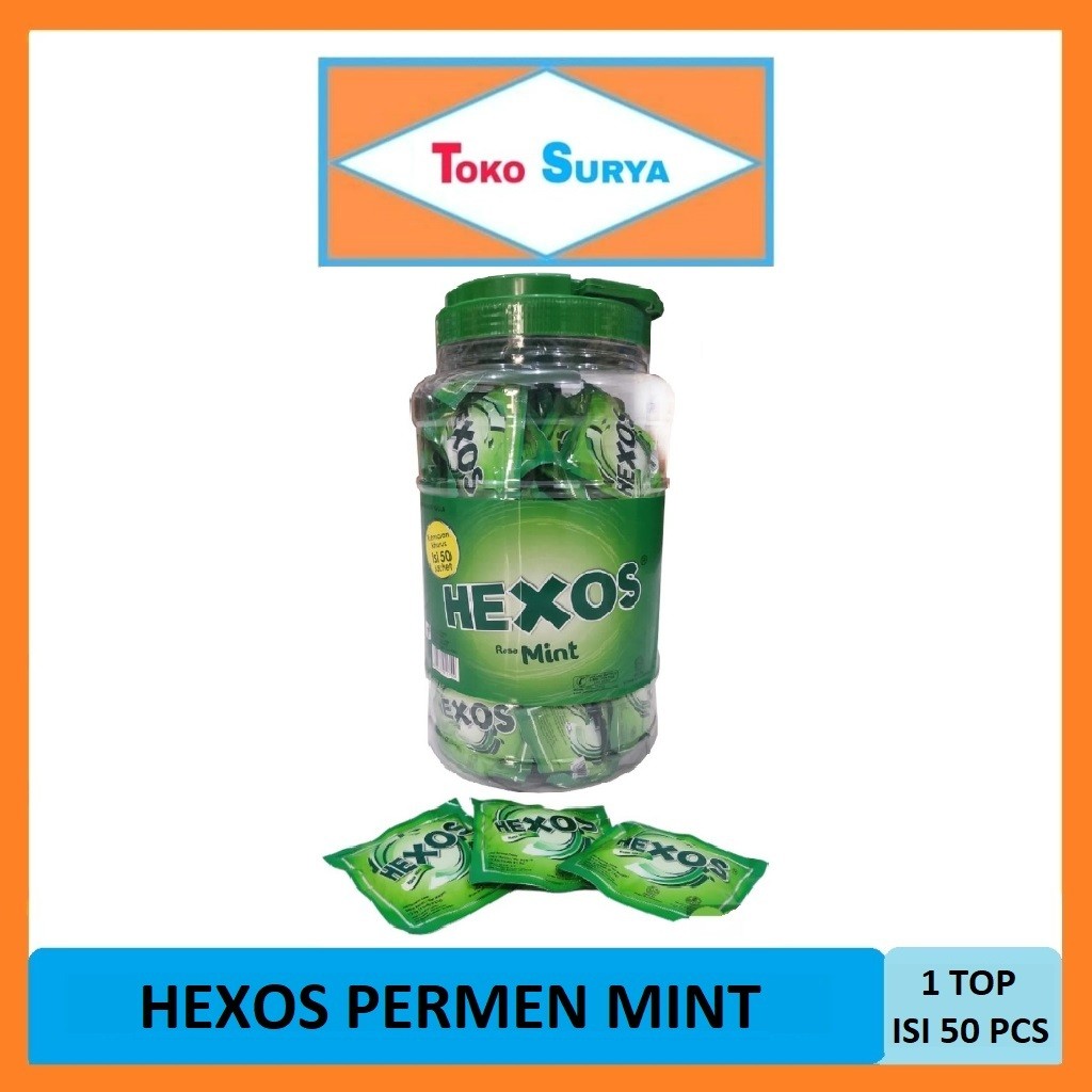 

NEW Hexos Permen Rasa Mint 1 Toples 50 Sachet PREMIUM