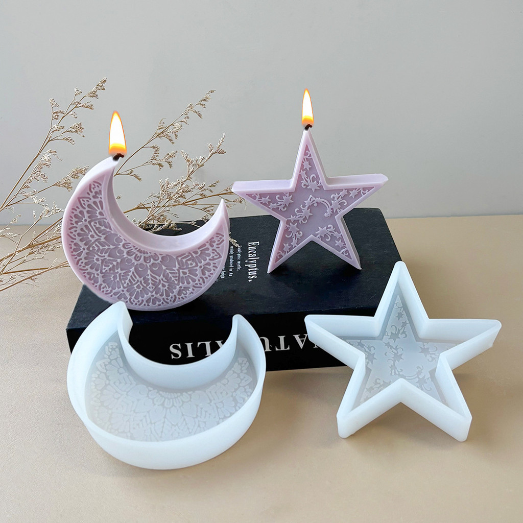 

2PCS/SET Star Moon Aroma Candle Silicone Mold For Eid Mubarak Ramadan Festive Decor Craft Plaster Resin Making Tools