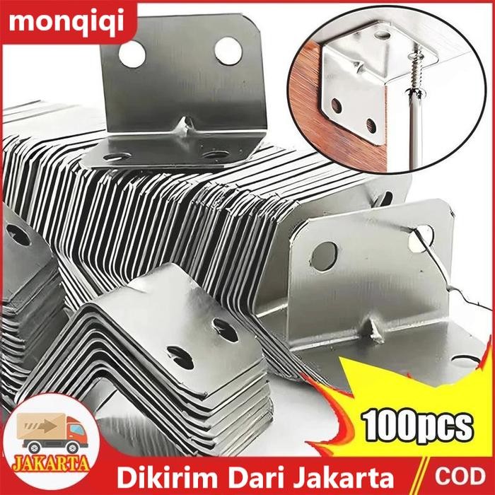 100pcs Bracket Siku/Siku Rak Verseng/Plat Siku Ambalan L/Siku L Penahan Ambalan Rak/Plat Siku L Besi