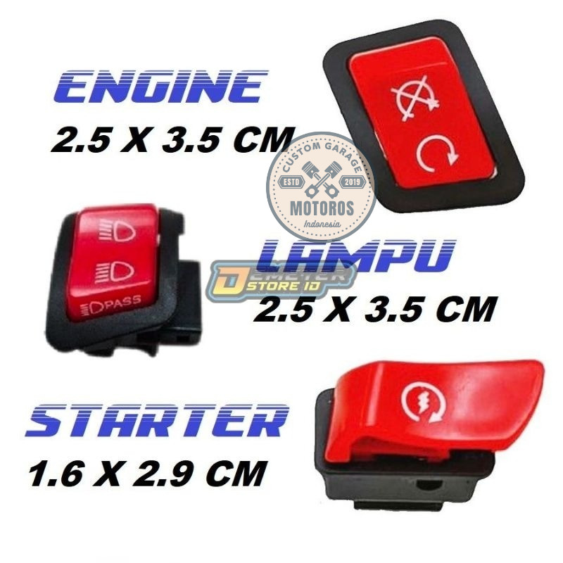 Saklar Tombol Starter Engine Dimmer Warna Merah Vietnam Lampu Beam Switch Dimmer Dim LED Mesin Motor