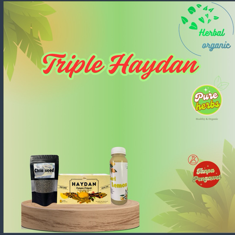 

paket triple haydan Ramuan rempah ,imunitas, detox, turun BB, sari lemon+ chia seed