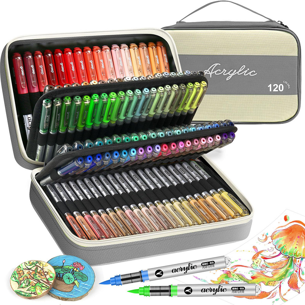 

High Coverage Acrylic Paint Markers, Brush Tip Acrylic Paint Pens Set for DIY Crafts & Art Supplies Drawing Kit with Canvas Bag