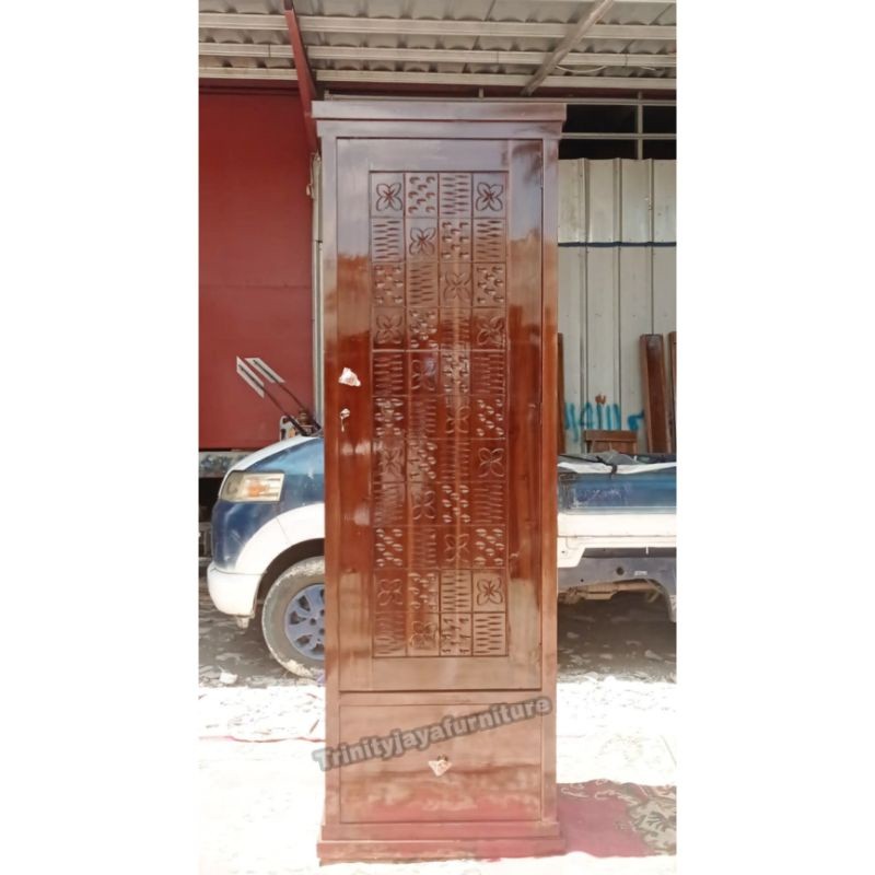 Lemari Pakaian 1 Pintu Gamis Kayu Jati Muda /Candra Furniture
