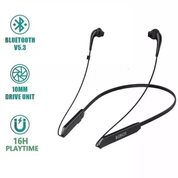 Headset ROBOT Spirit N20 Bluetooth Wireless Neckband Earphone - N30 Hitam
